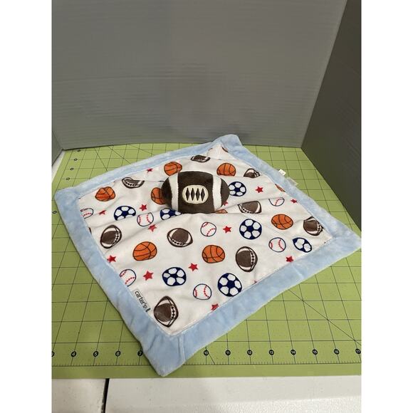 Carters Blue Plush FOOTBALL Sports Themed Baby LOVEY Lovie Security Blanket - Picture 3 of 9